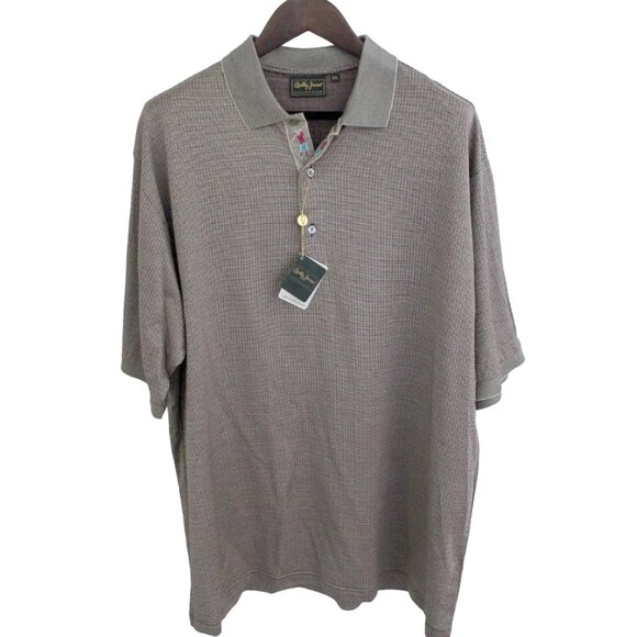 NEW Bobby Jones Collection Golf Shirt XL Tan Red & Black Geometric MADE IN ITALY - Picture 1 of 3